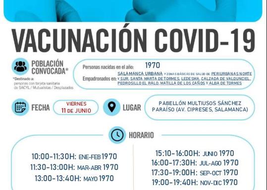 La Junta vacunar el viernes a los nacidos en 1970 en el Multiusos de Salamanca