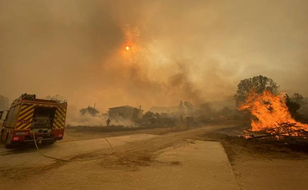 Herido un bombero forestal tras ser arrollado por un camión en el incendio de Navalacruz