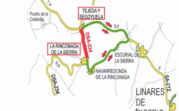 La carretera DSA-234 entre Tejeda y Segoyuela y Rinconada de la Sierra permanecerá cerrada al tráfico desde mañana