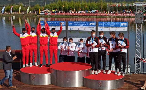 El palista salmantino Mario Sánchez, plata en el Mundial júnior con el K4 500 de España