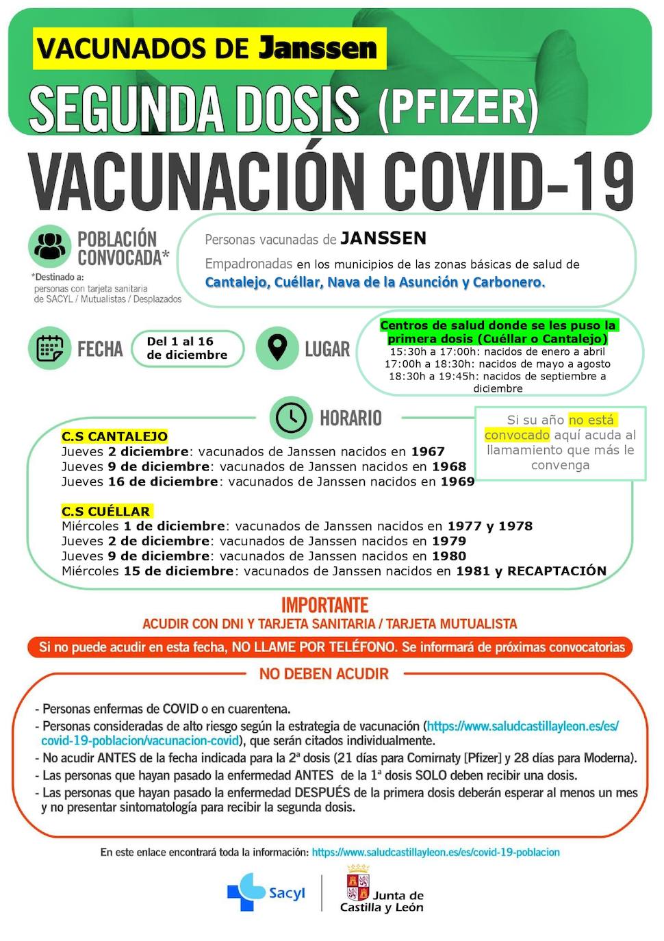 Horarios de vacunación del 29 de noviembre al 3 de diciembre