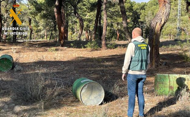Detenido por hurtar 34 bidones de resina en un pinar de la comarca de Cuéllar