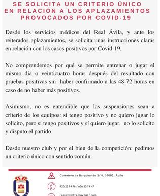 El Real Ávila acusa al CD Guijuelo de usar el protocolo covid a su gusto para aplazar el partido de hoy