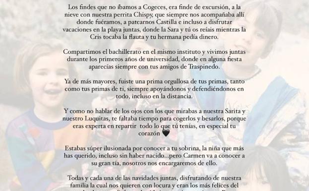 Las emotivas palabras de despedida de la familia a Esther López