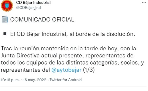 El Béjar Industrial asegura que está al borde de la disolución y habla de desidia en su ayuntamiento