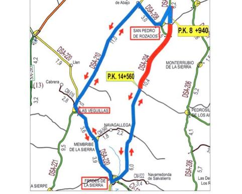 Corte de la carretera DSA-204 entre San Pedro de Rozados y la Finca Calzadilla de Mendigos