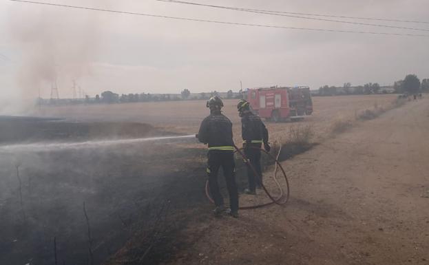 Un incendio arrasa 9 hectáreas de cultivo y zona de rastrojo en Cigales