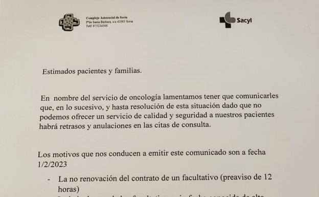 La no renovación de un médico obliga a anular citas de Oncología