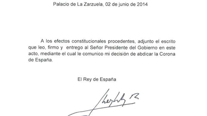 Las Cortes aceptarán la abdicación y proclamarán a Felipe VI