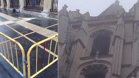 Cae parte de un vierteaguas de la catedral de León