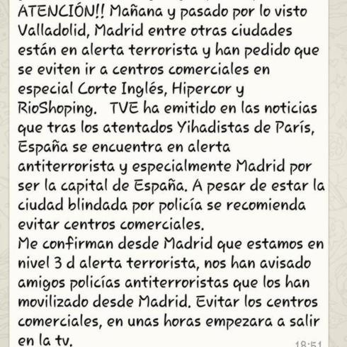 La Policía aconseja no creer ni difundir los mensajes de alerta terrorista en centros comerciales