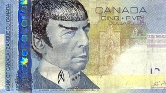 Canadá homenajea a Mr. Spock en los billetes de cinco dólares