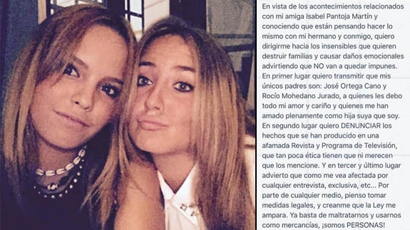 Gloria Camila alaba a sus padres en un comunicado