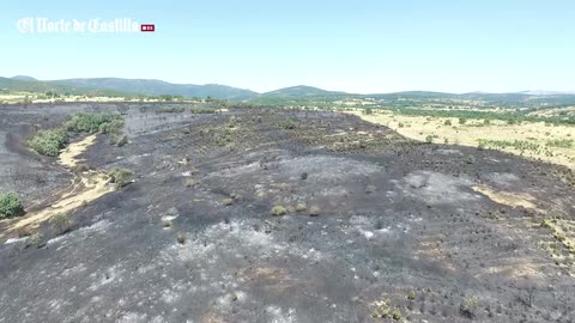 El desolador paraje tras un incendio en León, desde el aire