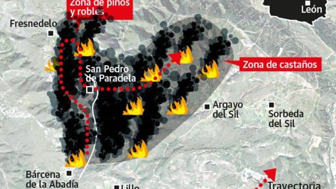 Solicitan declarar 'zona catastrófica' los terrenos quemados en el incendio del Bierzo, que sigue activo