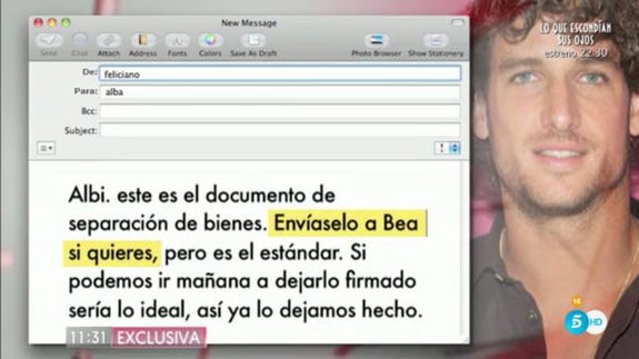 Un email complica la vida a Alba Carrillo en su proceso de divorcio con Feliciano López